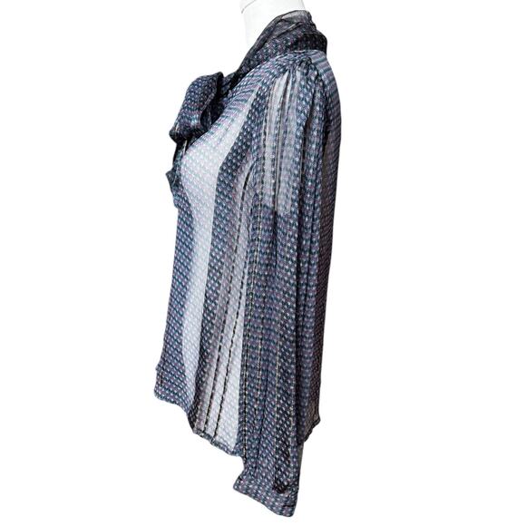 Vintage 70s The Silk Farm Paper Thin Sheer Metallic Silk Chiffon Blouse Size 10 - Picture 5 of 13